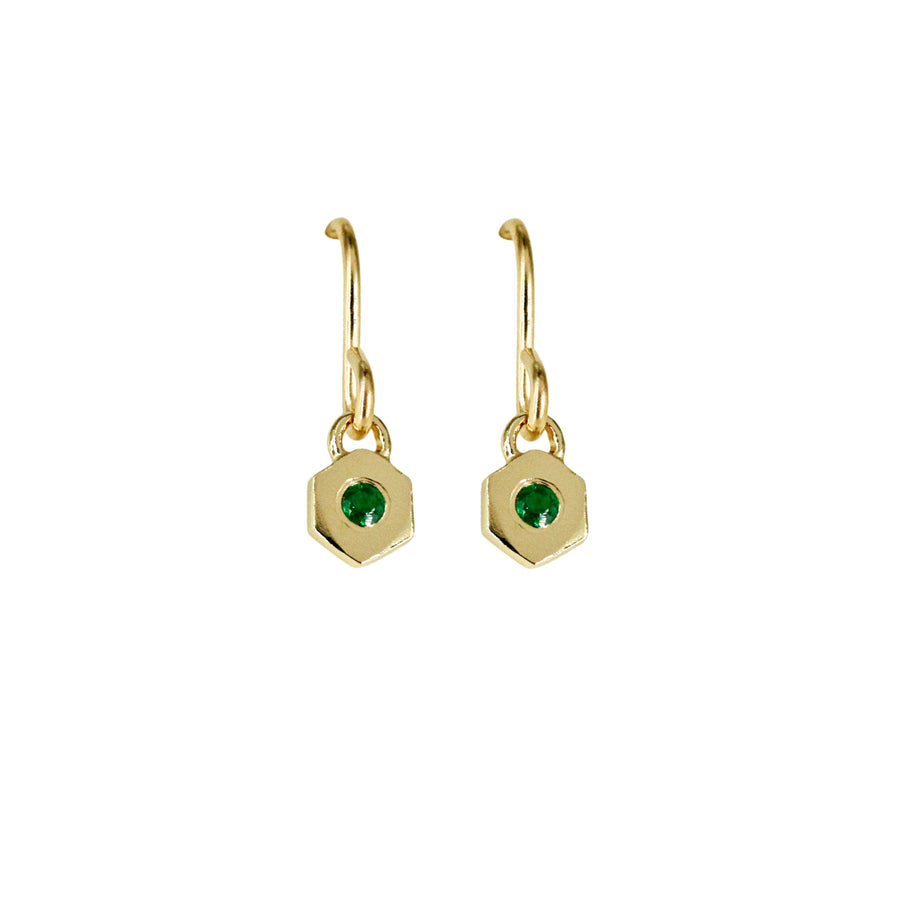 Birthstone Hexagon Earrings - May - Emerald