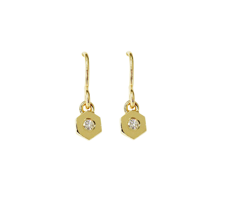 Birthstone Hexagon Earrings - April - Diamond