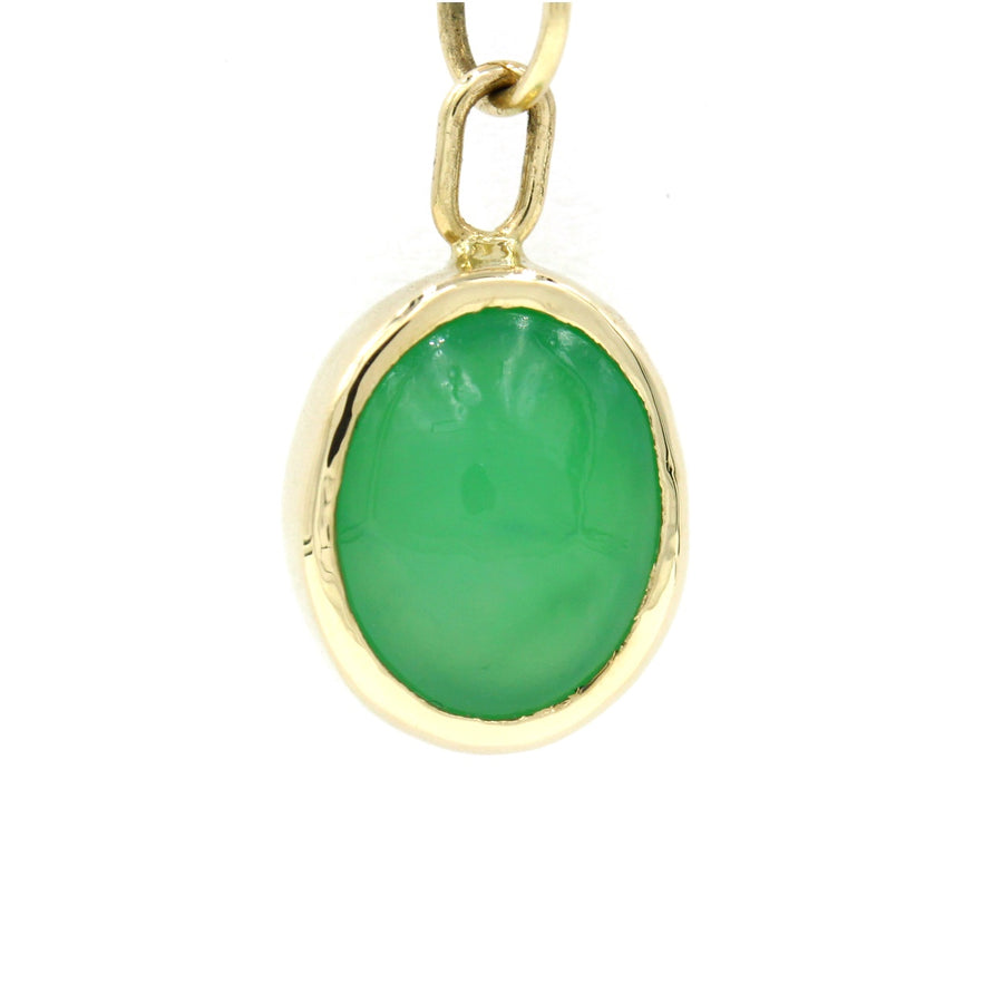 14k Gold 10x8 mm Oval Cabochon Chrysoprase Pendant