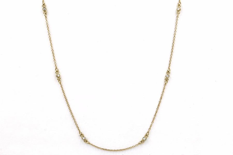14k Bezel Strand Diamond Station Necklace (1/4 carat total weight)