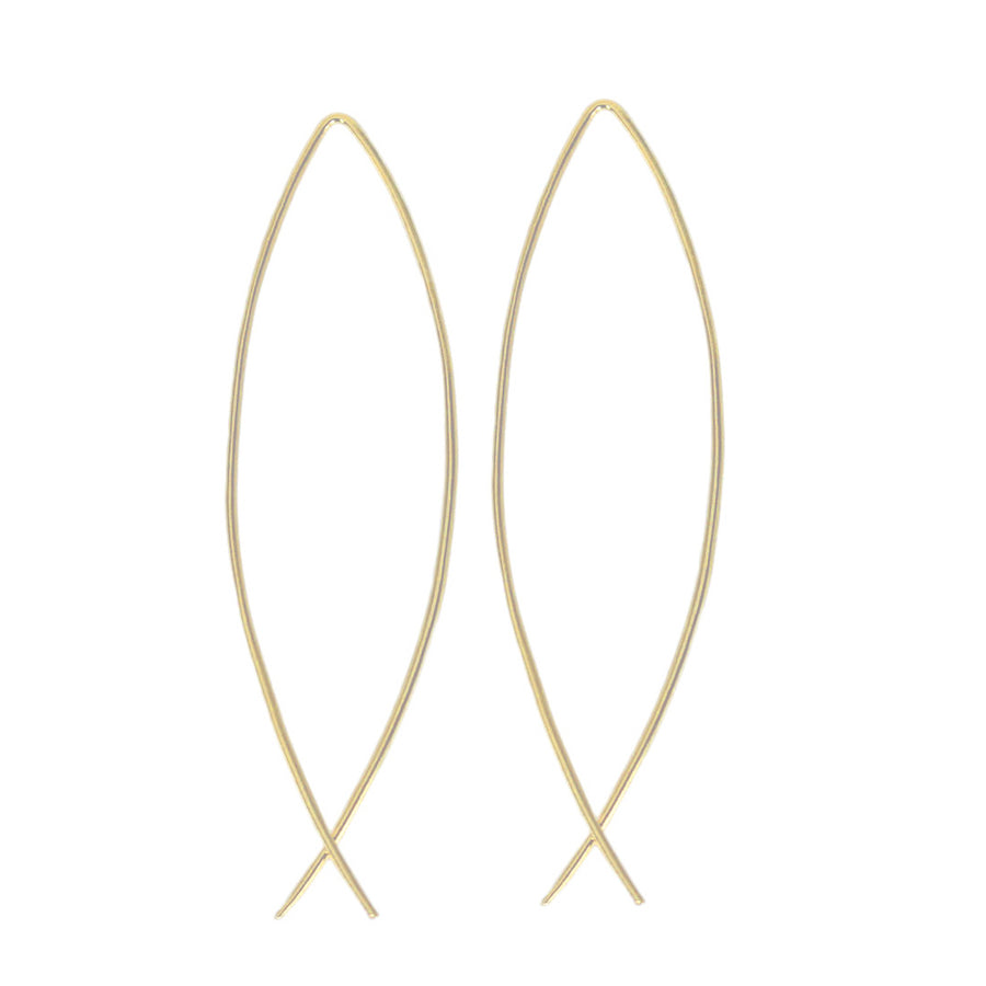 14k Yellow Gold Large Wishbone Threader Earrings