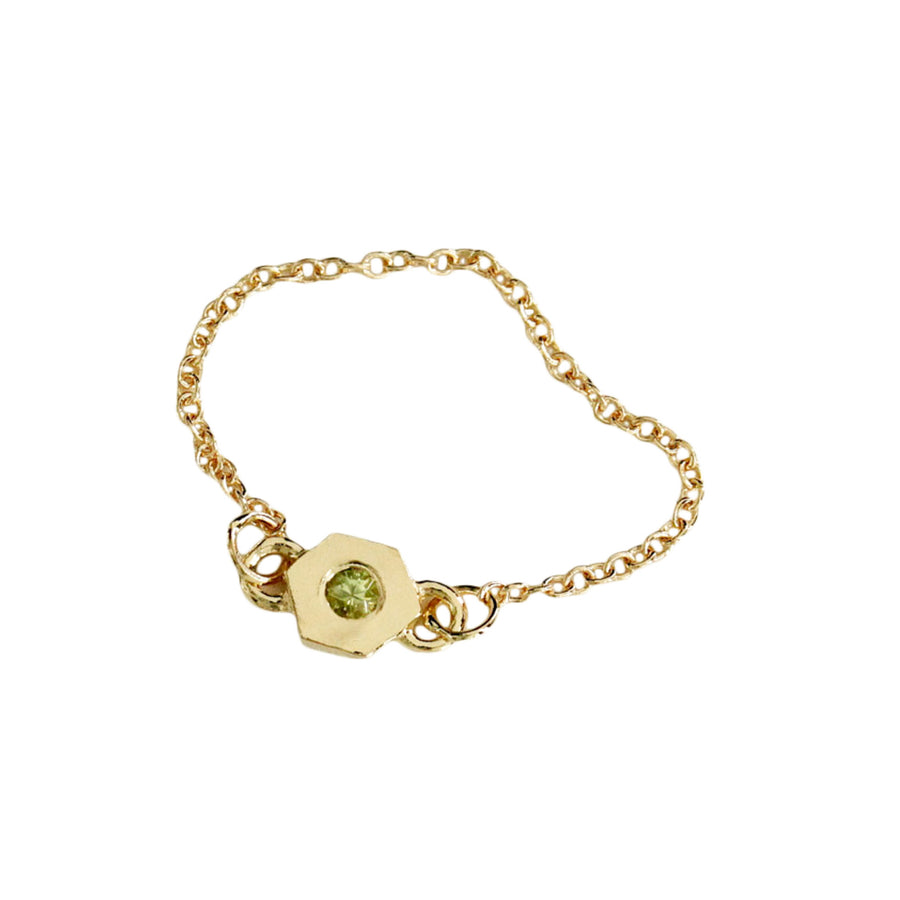 Birthstone Hexagon Chain Ring - Peridot - August