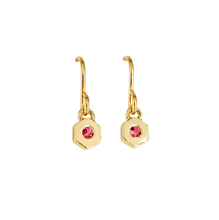 Birthstone Hexagon Earrings - October - Pink Tourmaline