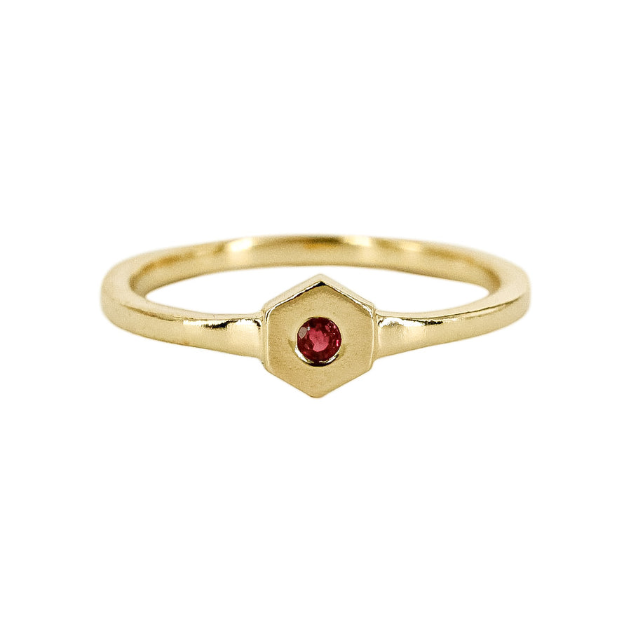 Birthstone Hexagon Ring - Ruby - July