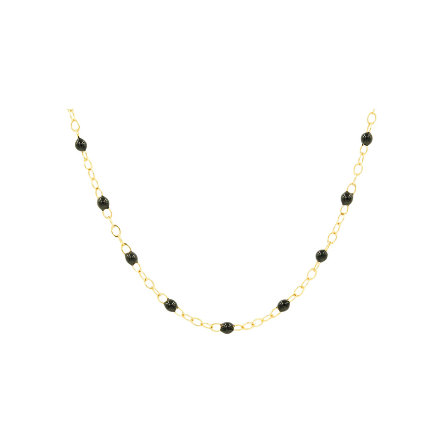 Black Enamel Beaded Necklace / 14k yellow gold