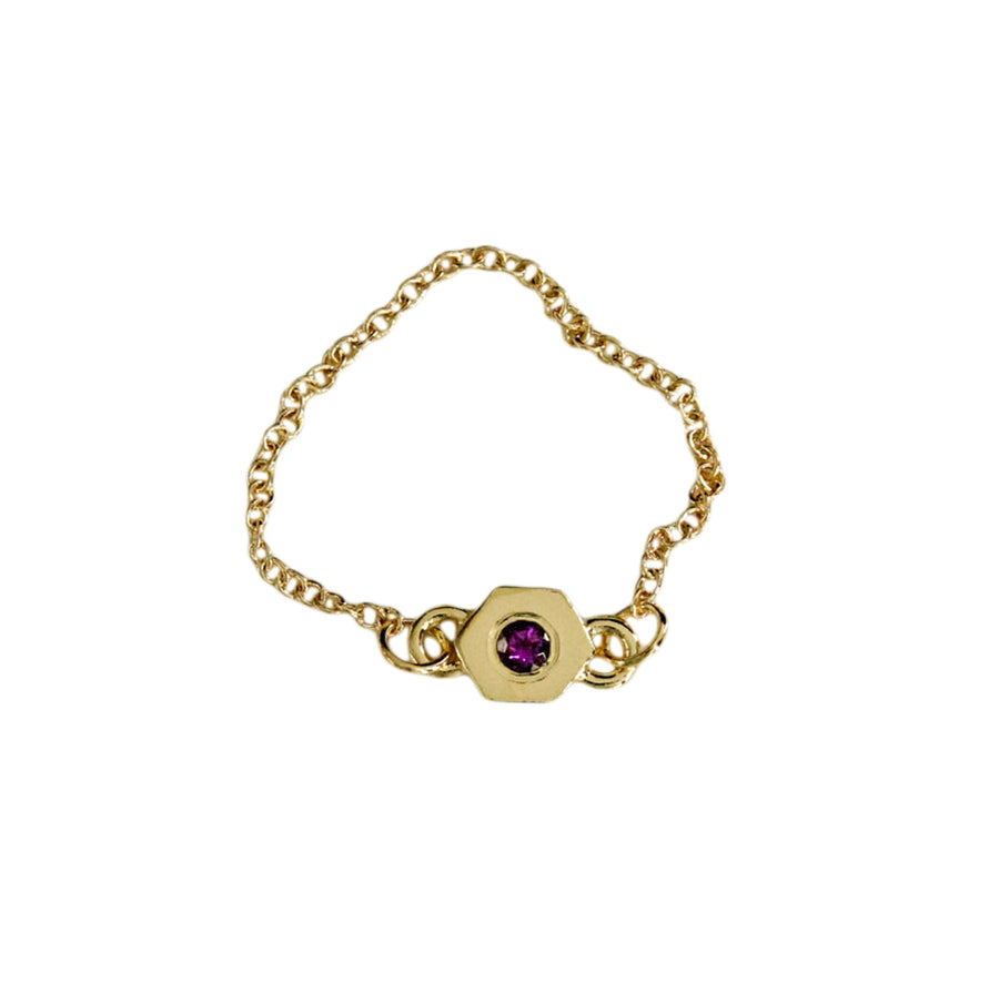 Birthstone Hexagon Chain Ring - February - Amethyst