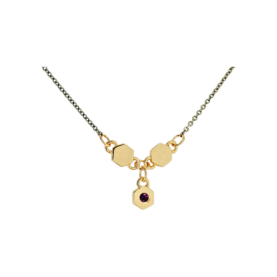 Birthstone Hexagon Necklace - February - Amethyst