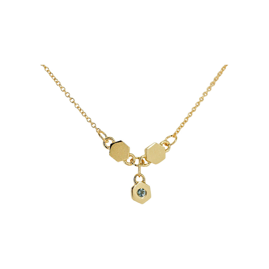 Birthstone Hexagon Necklace - March - Aquamarine