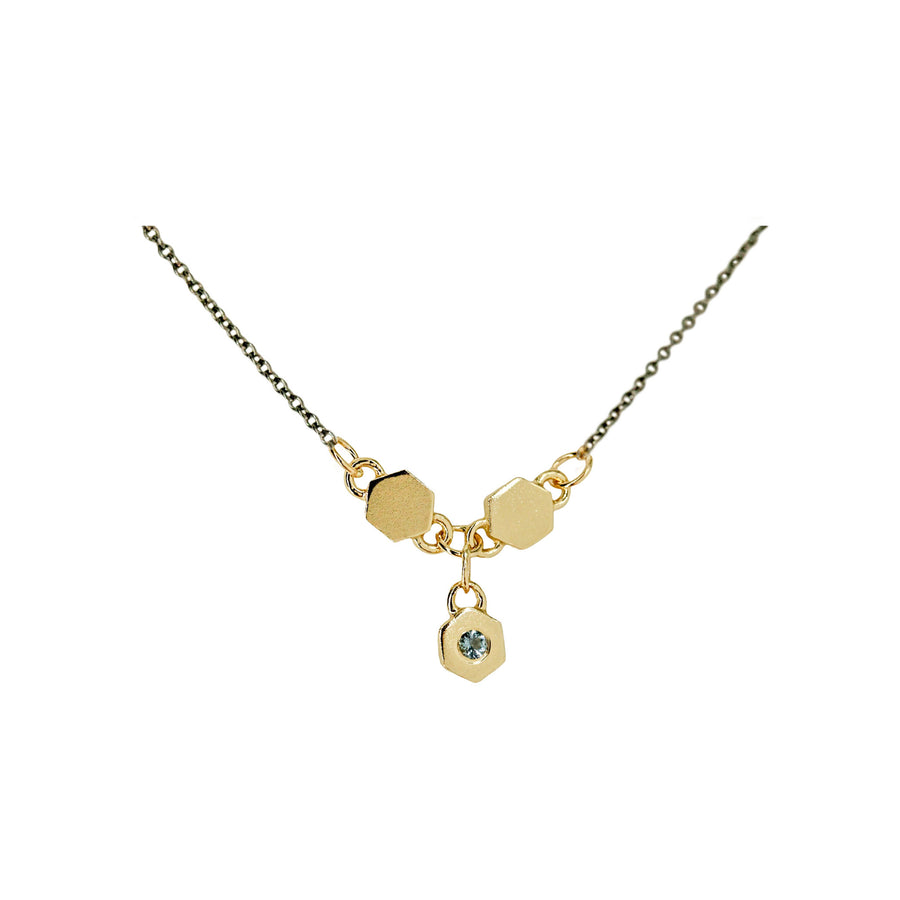 Birthstone Hexagon Necklace - March - Aquamarine