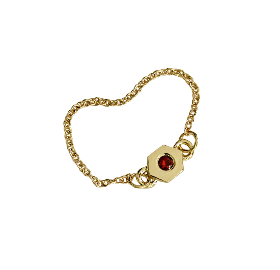Birthstone Hexagon Chain Ring - January - Garnet