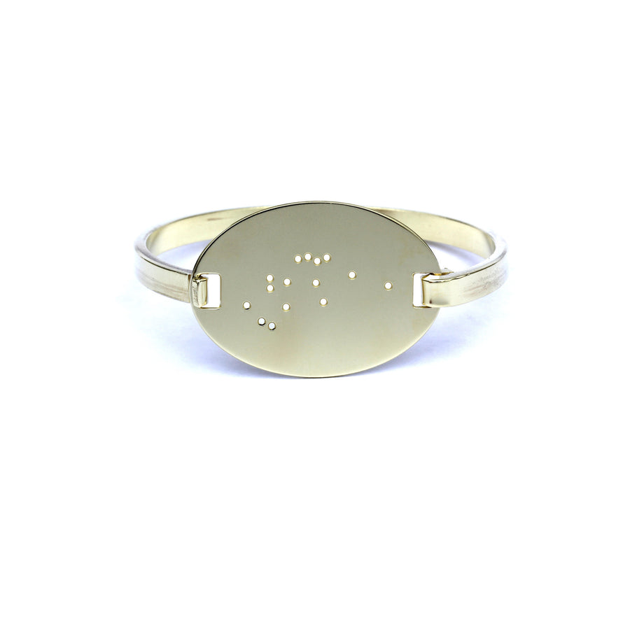 High Polished Raw Brass Zodiac Constellation Oval Bracelet, All 12 Signs: Aries through Pisces