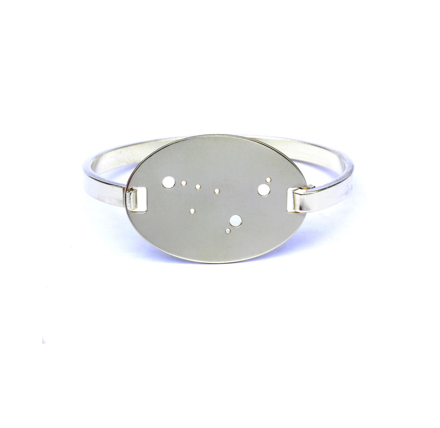 High Polished Raw Brass Zodiac Constellation Oval Bracelet, All 12 Signs: Aries through Pisces