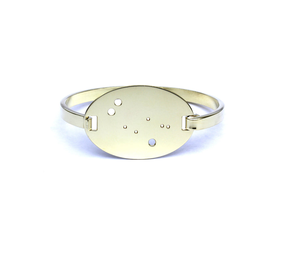 High Polished Raw Brass Zodiac Constellation Oval Bracelet, All 12 Signs: Aries through Pisces