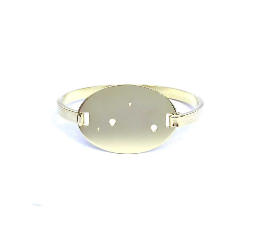 High Polished Raw Brass Zodiac Constellation Oval Bracelet, All 12 Signs: Aries through Pisces