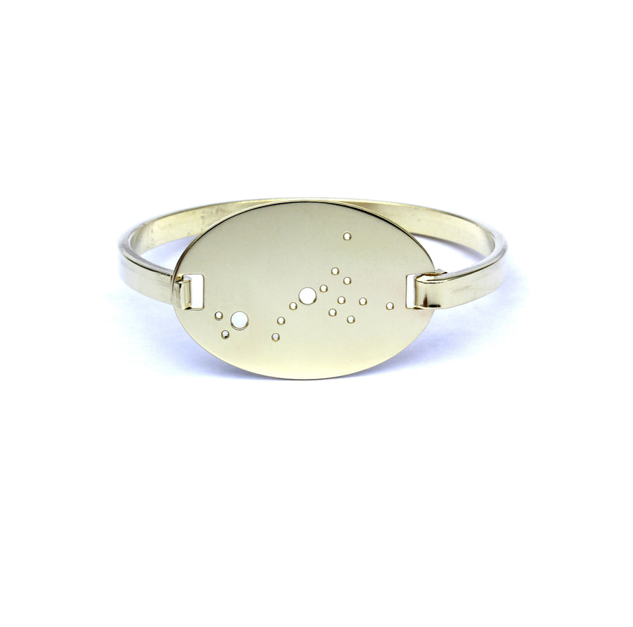 High Polished Raw Brass Zodiac Constellation Oval Bracelet, All 12 Signs: Aries through Pisces