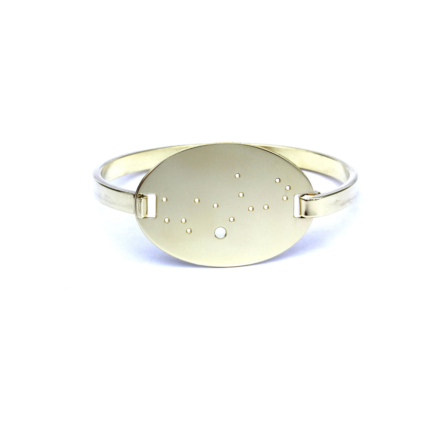 High Polished Raw Brass Zodiac Constellation Oval Bracelet, All 12 Signs: Aries through Pisces