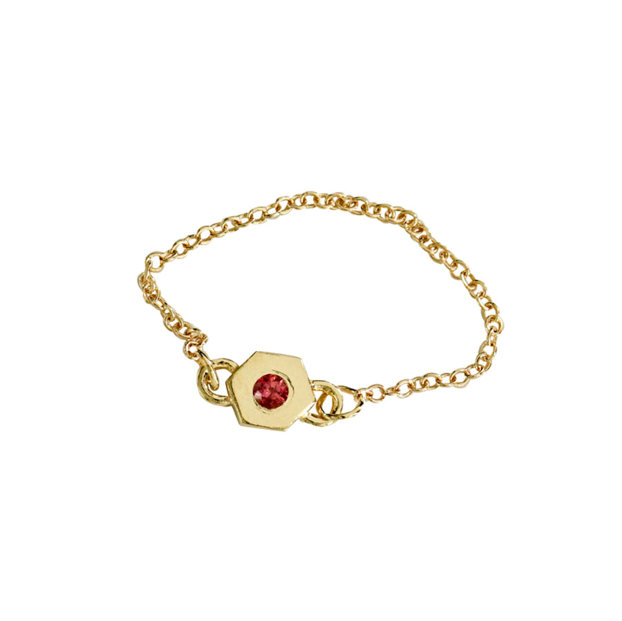 Birthstone Hexagon Chain Ring - Ruby - July