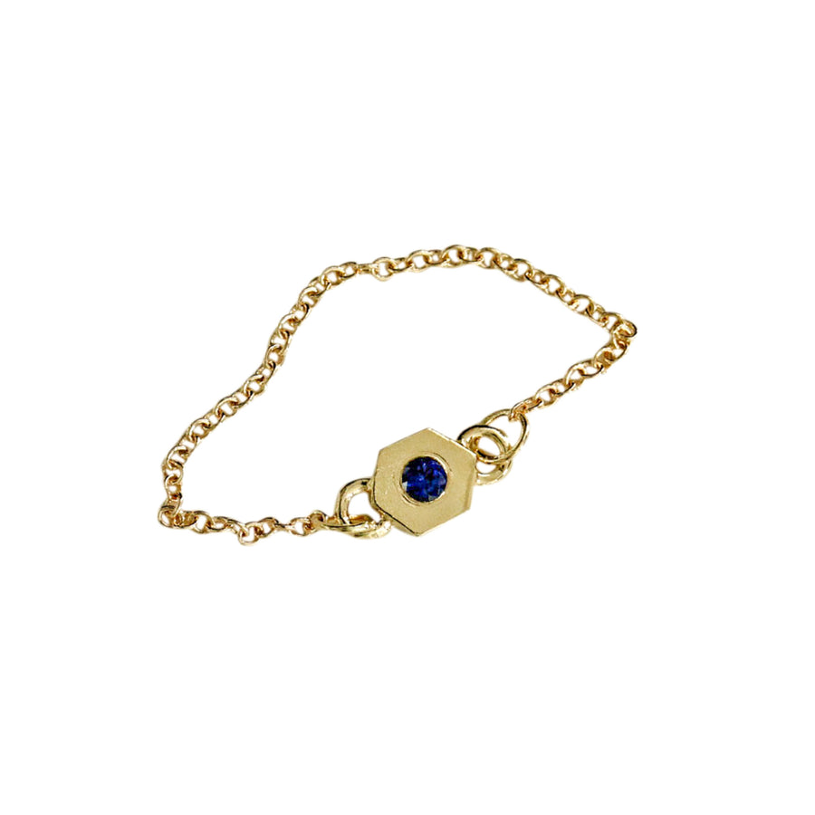 Birthstone Hexagon Chain Ring - Sapphire - September