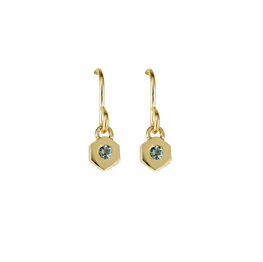 Birthstone Hexagon Earrings - March - Aquamarine